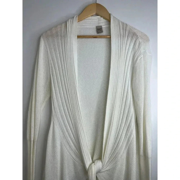 Indies open front tie cardigan sweater white made in italy size small knit ivory - Picture 4 of 9